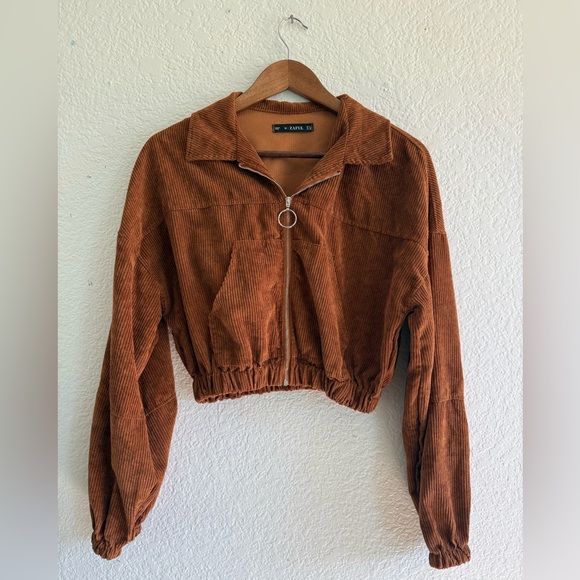 Zaful Jackets & Blazers - Brown Corduroy Cropped Jacket